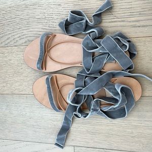Lace-up leather-trimmed velvet sandals size 36.5